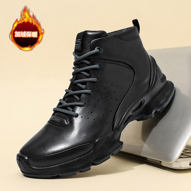 头层牛皮15周年冬季黑色棉鞋真皮高帮男鞋户外登山鞋运动休闲鞋男