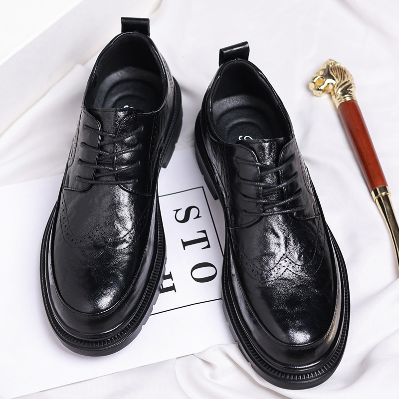 8882男士布洛克皮鞋男商务正装英伦软底厚底百搭休闲冬季加绒男鞋
