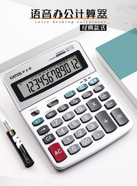 EATES/伊达时12位数语音计算器BS-6000A-S可弹奏型计算器带时间日期大按键大尺寸大显示商场超市计算器