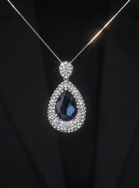 满钻蓝色水晶毛衣链时尚百搭高级