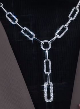 网红轻奢闪钻链条毛衣链气质高级感个性独特流苏项链秋冬新款挂件