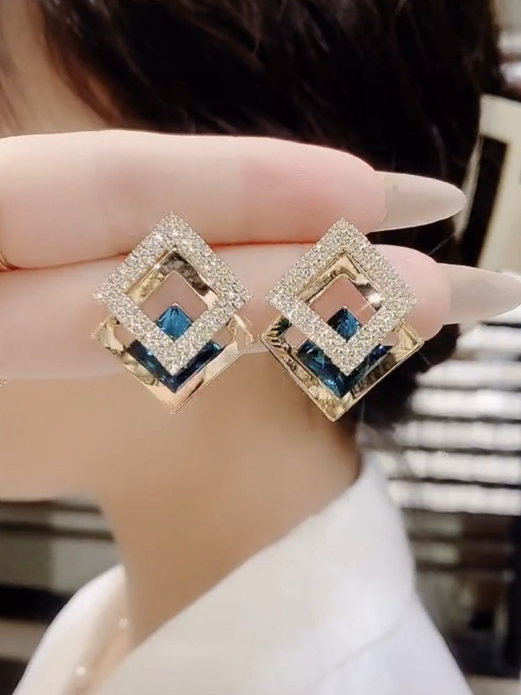 微镶满锆闪亮高级感耳钉耳环2021年新款双菱形蓝宝石气质耳饰耳坠,饰品/流行首饰/时尚饰品新,耳钉,淘宝优惠券,粉丝福利购,淘宝优惠卷