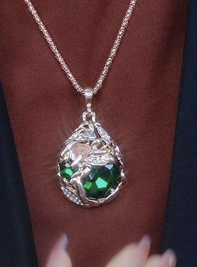 2024新款绿色水晶吊坠项链