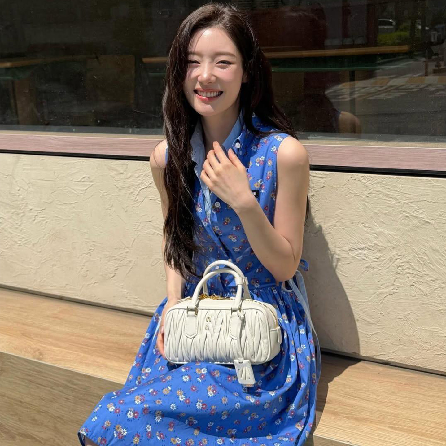 法式蓝色碎花无袖连衣裙女夏季2026新款收腰气质背心裙洋装系带裙
