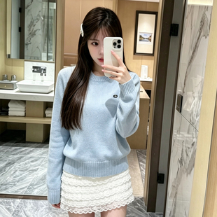 蓝色毛衣女宽松慵懒风套头针织衫26秋季新款小香可外穿内搭打底衫