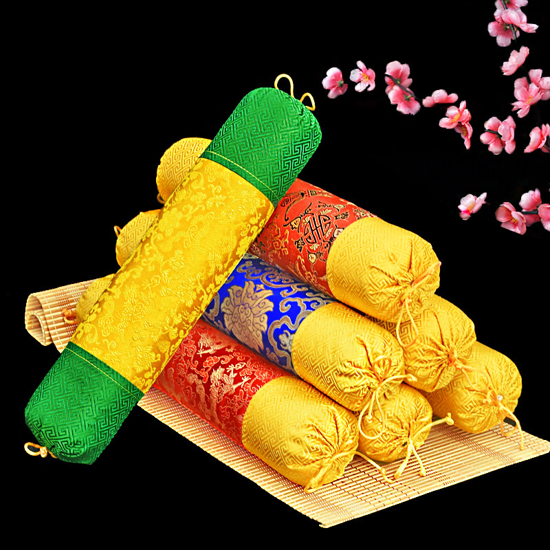 梦逸美宫廷锦缎仿古荞麦壳枕成人修复矫正圆柱枕头长形牵引颈椎枕
