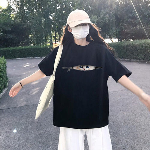 美式复古纯棉印花大码短袖女T恤