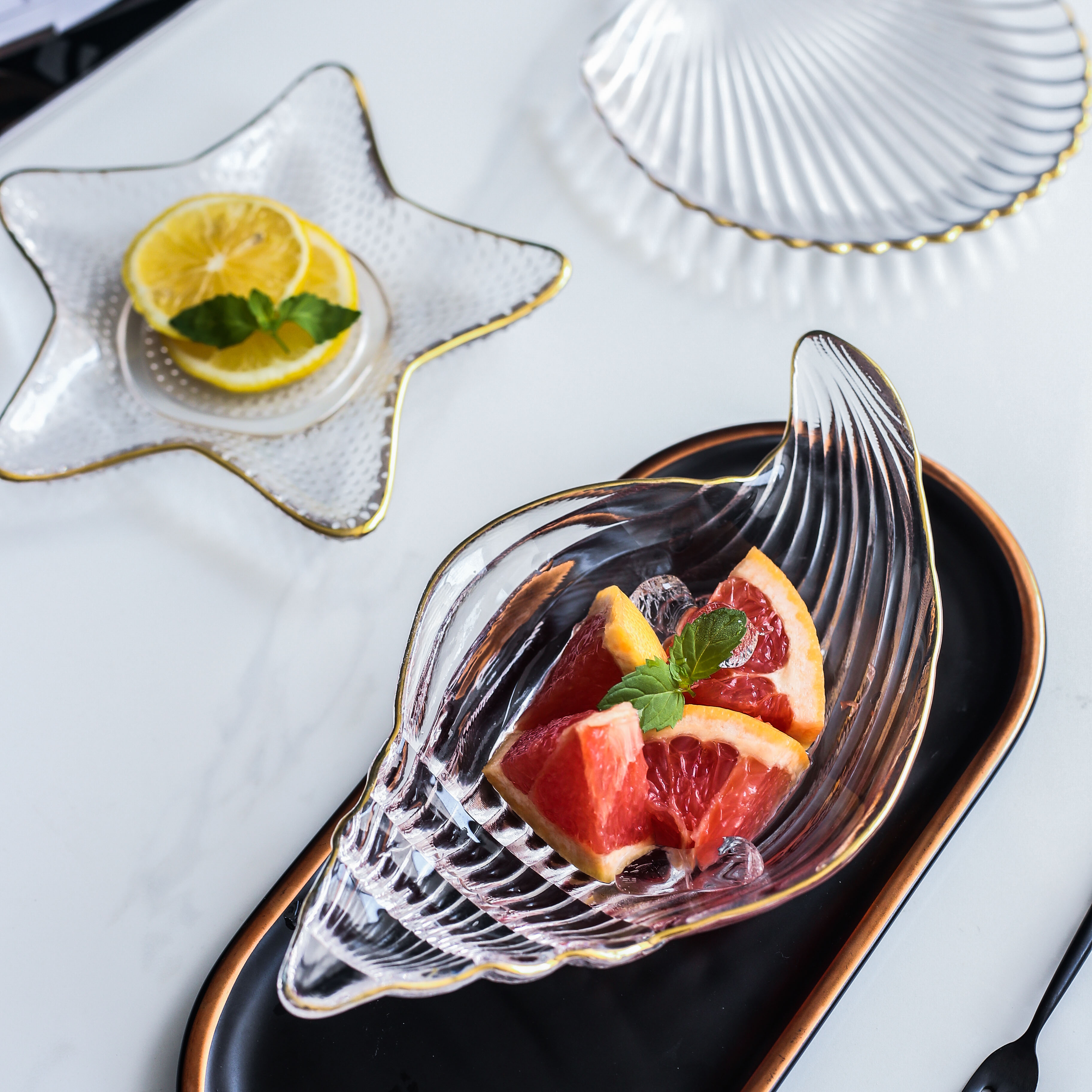 创意形状盘子玻璃异形透明ins日式 蘸料收纳饰品碟沙拉凉菜小吃盘