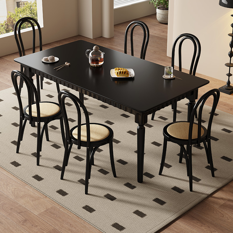 黑色法式复古风全实木美式餐桌椅组合现代简约家用小户型2024新款