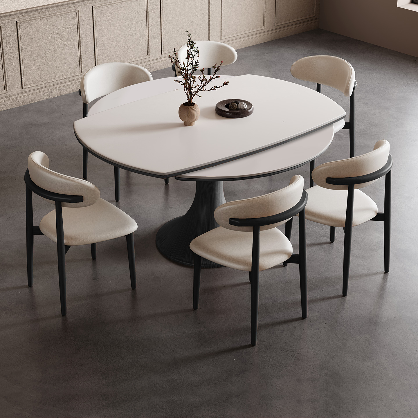 覆古风郁金香可伸缩岩板餐桌可变圆桌折叠小户型现代简约轻奢饭桌