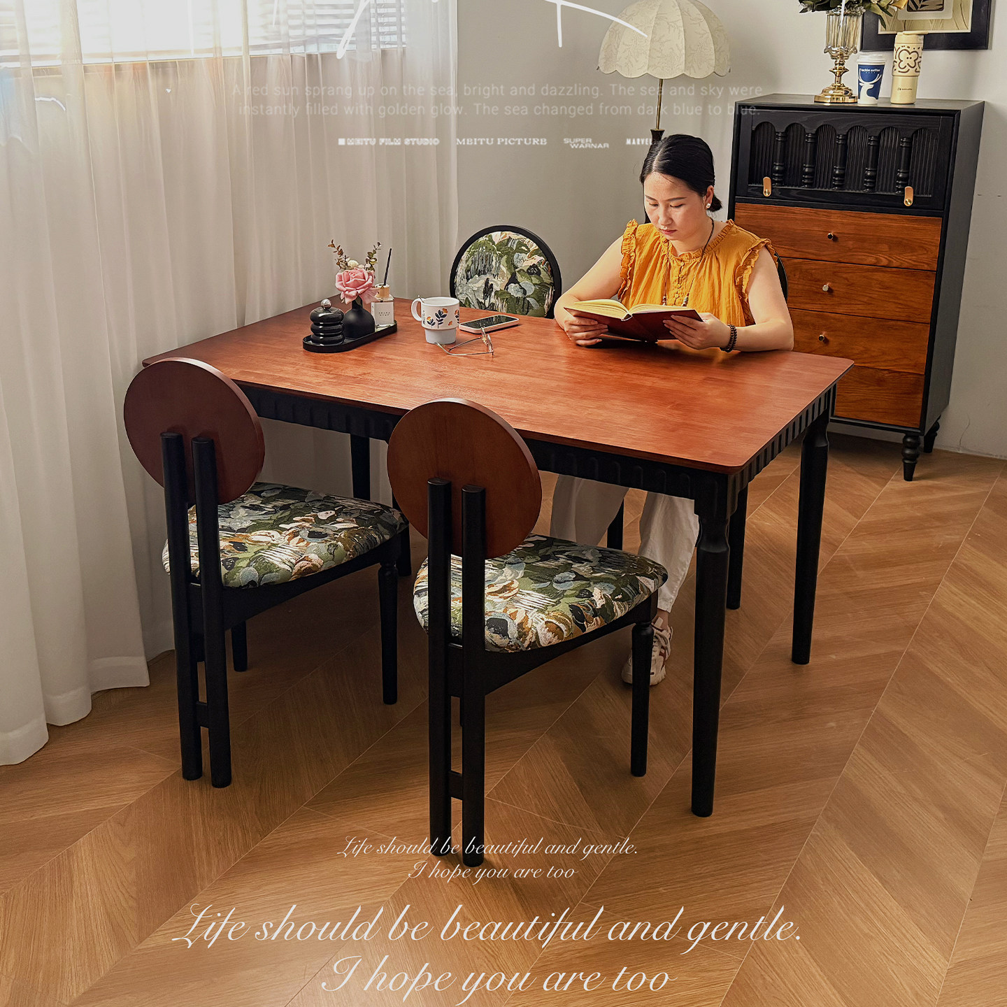 美式白蜡木纹实木餐桌复古风餐桌