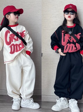 女童休闲风宽松立体发泡胶卫衣套装春秋新款洋气男女童运动两件套