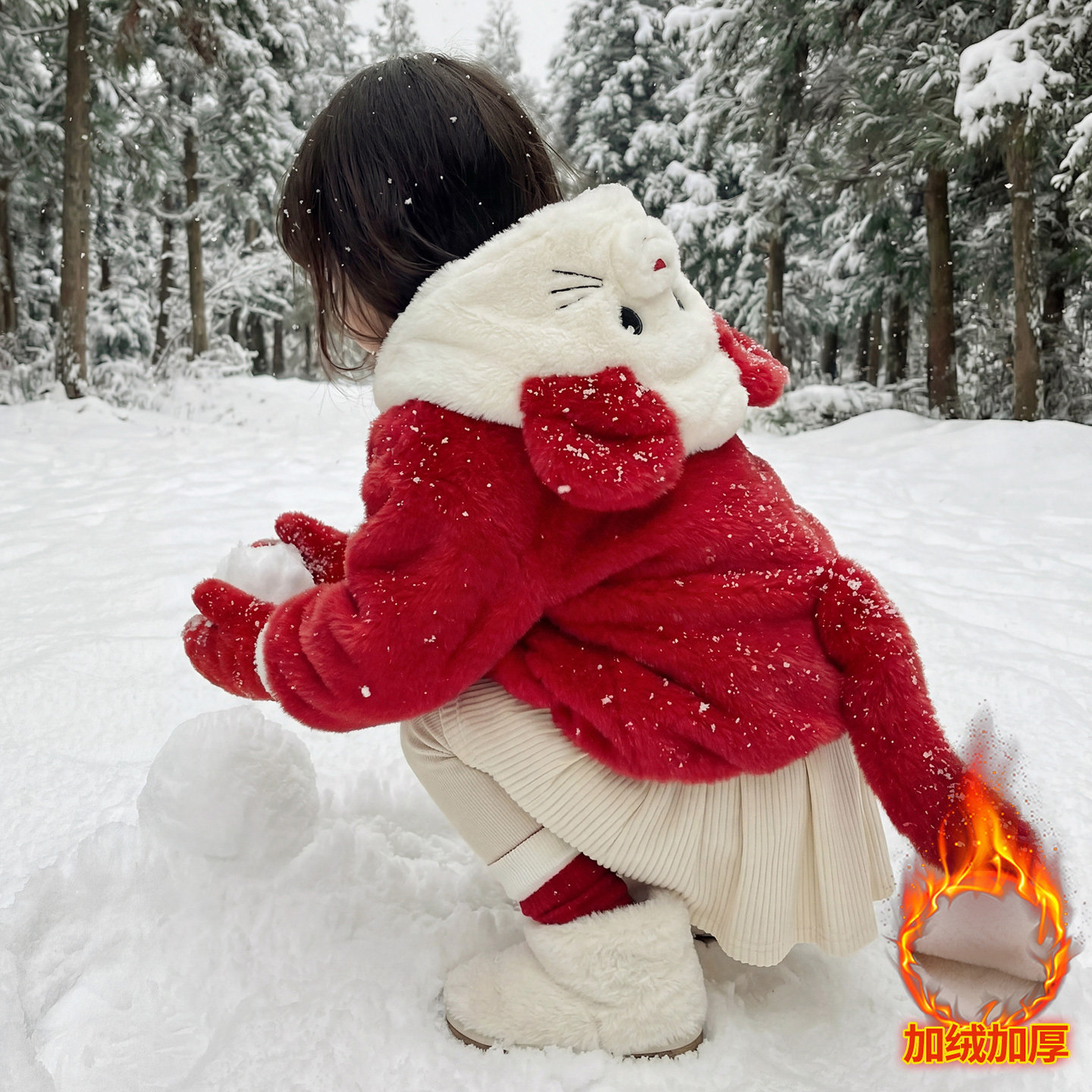 女童冬季拜年服2026新款卡通加绒加厚仿皮草棉服新年服羊羔毛外套