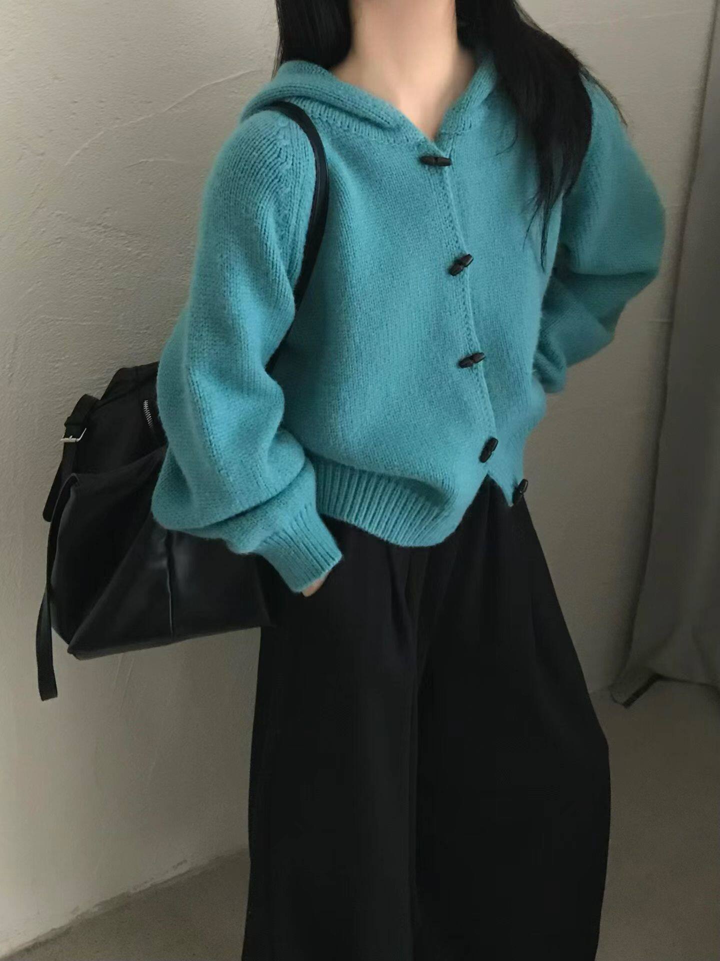 DAMAO STUDIO韩系复古慵懒风牛角扣针织开衫毛衣外套女秋冬上衣