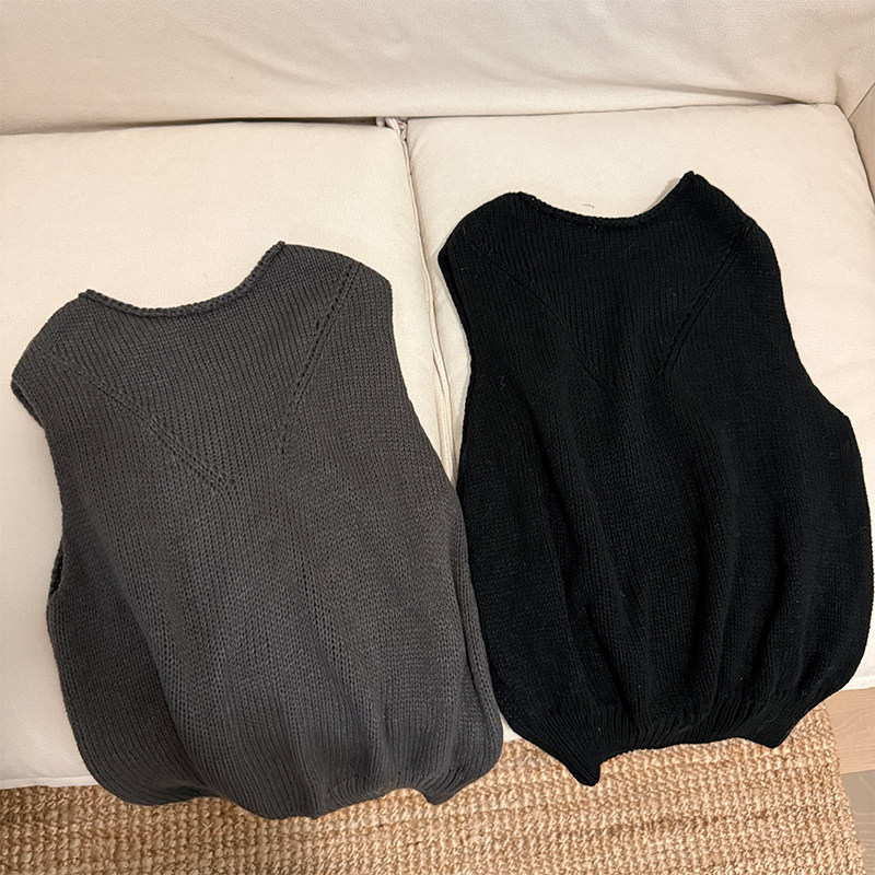 实穿主义/搭配打底和衬衫叠穿通勤性很强 领口卷边针织马甲背心女