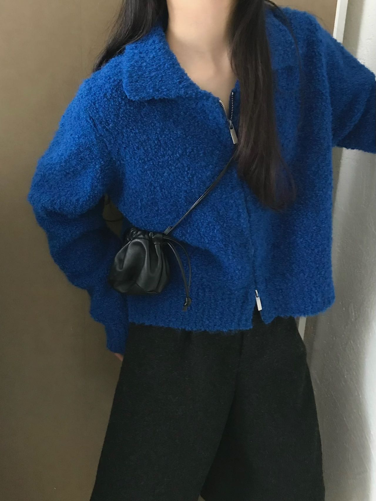 DAMAO STUDIO韩系复古慵懒风圈圈毛宽松休闲翻领针织开衫毛衣外套