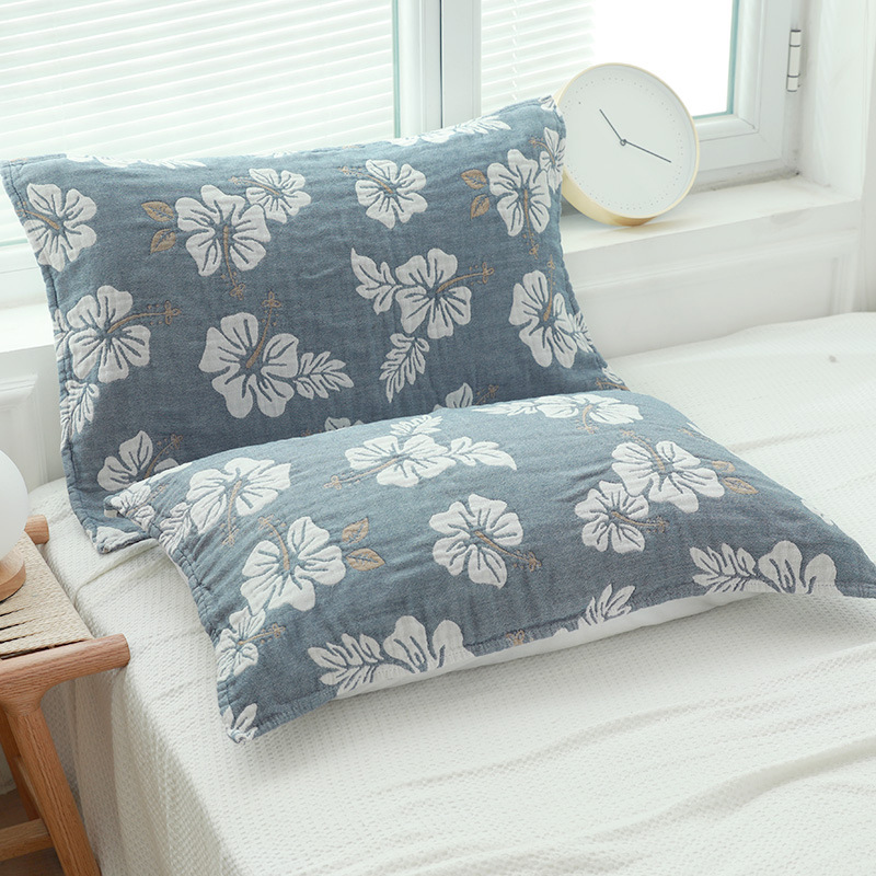 纯棉枕巾一对装五层防螨抗菌