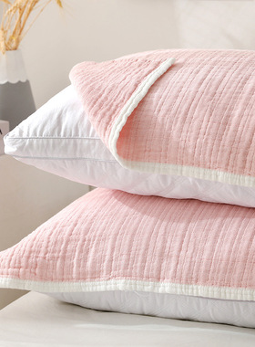 全棉纱布枕巾纯棉一对男生防螨抗菌枕头巾防头油可固定轻奢高级感