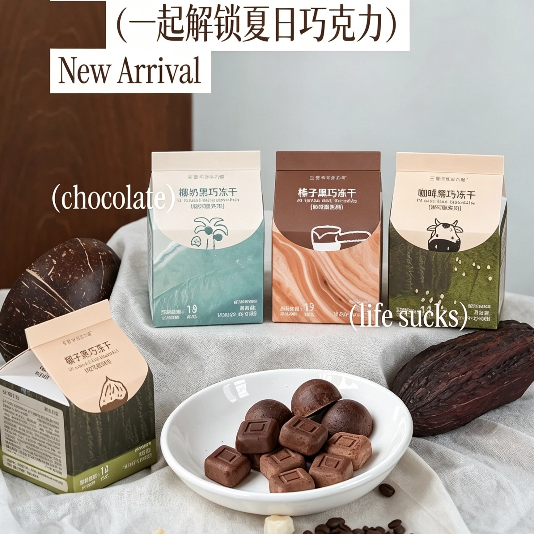 三藩市朱古力铺轻巧脆黑巧冻干夏咖啡椰子牛奶榛子巧克力休闲零食