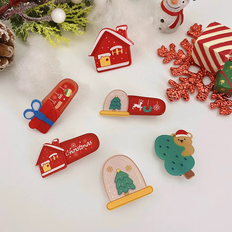 女童儿童卡通发夹夹红色圣诞系列