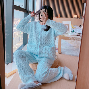 加厚保暖麻花可外穿家居服套装 毛线针织软绵绵睡衣女秋冬2021新款
