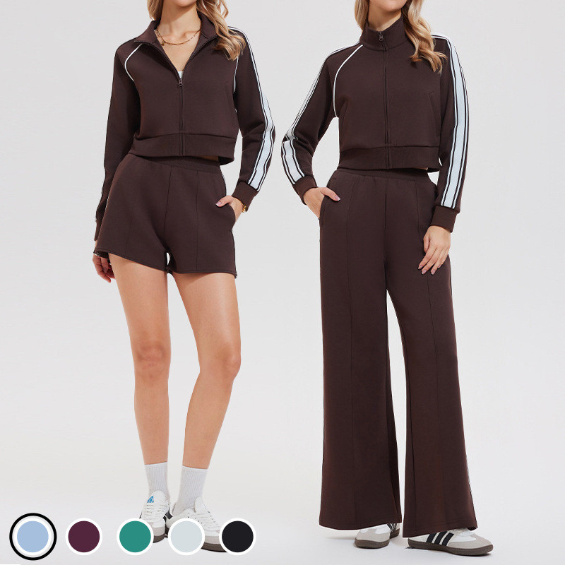 秋冬短款运动服套装女立领拉链