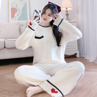 半边绒保暖针织家居服 软绵绵睡衣女秋冬珊瑚绒加厚可外穿两件套装