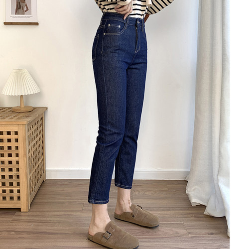秋季新款高腰直筒牛仔裤