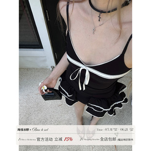Rase le sol‘Love Cycle’撞色蝴蝶结v领蕾丝边吊带背心辣妹上衣