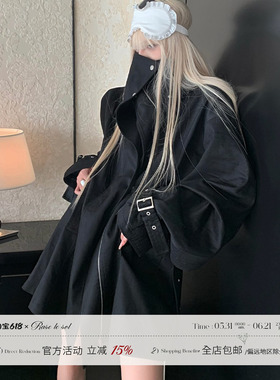 Rase le sol‘Lonely Night’黑色立领工装风衣宽松中长款外套