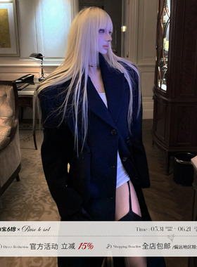 Rase le sol‘Miss Hepburn’100全羊毛大衣黑色中长款毛呢外套