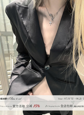 Rase le sol‘City of Desire’黑色光感西装修身收腰短款外套
