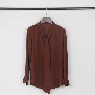 女2025新款 雪纺衬衫 宽松显瘦百搭上衣飘带OL通勤 优雅V领长袖 法式