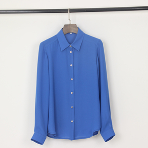 POLO翻领长袖雪纺衫女 26新款大码纯色洋气小衫女士衬衫通勤制服