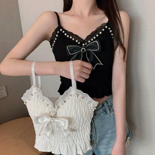 新款吊带衫褶皱钉珠女机小背心