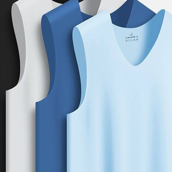 运动白色紧身无痕冰丝背心领宽肩