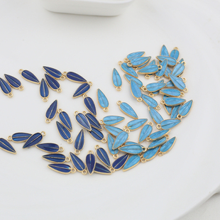 10个装 15mm保色合金滴油仿烧蓝双面树叶小吊坠diy古风发簪材料