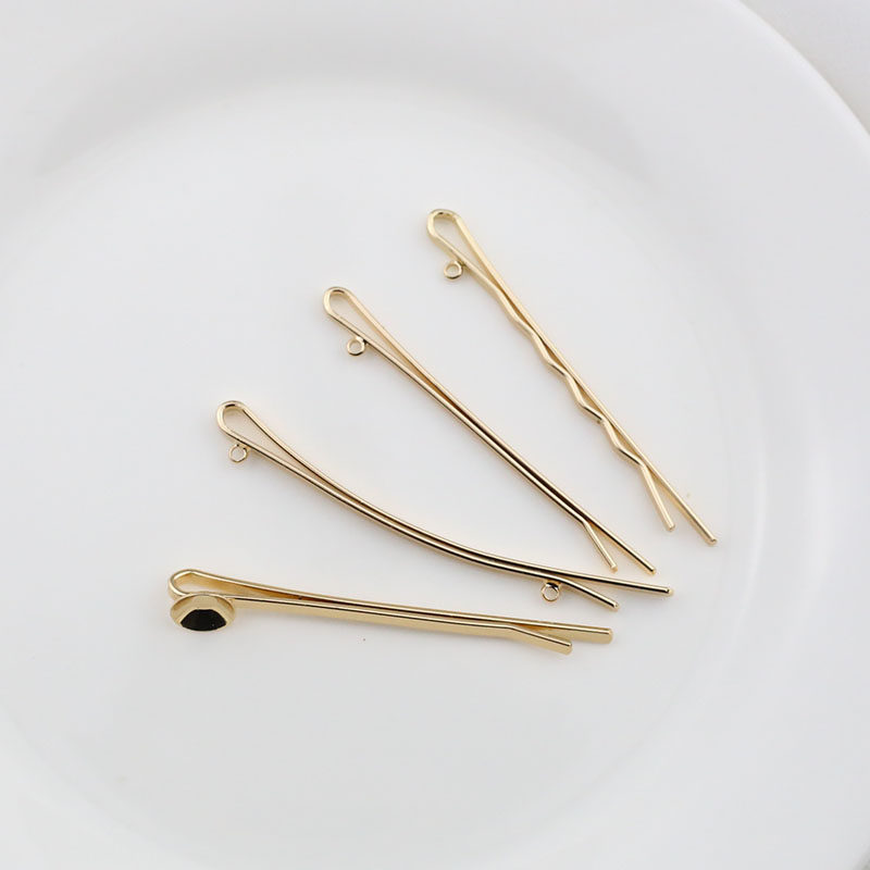 18k包金保色一字发夹波浪单孔双孔弧形挂圈diy饰品发卡发饰配件