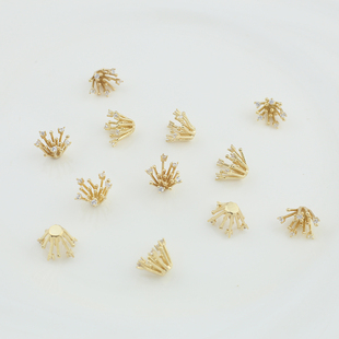 保色纯铜带钻锆石花芯花托diyi手工材料缠花绒花头饰古风手工配件