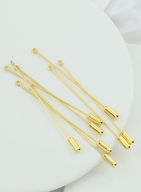 铜镀18k包金保色9字胸针长别针一字硅胶塞胸针diy手工配件材料