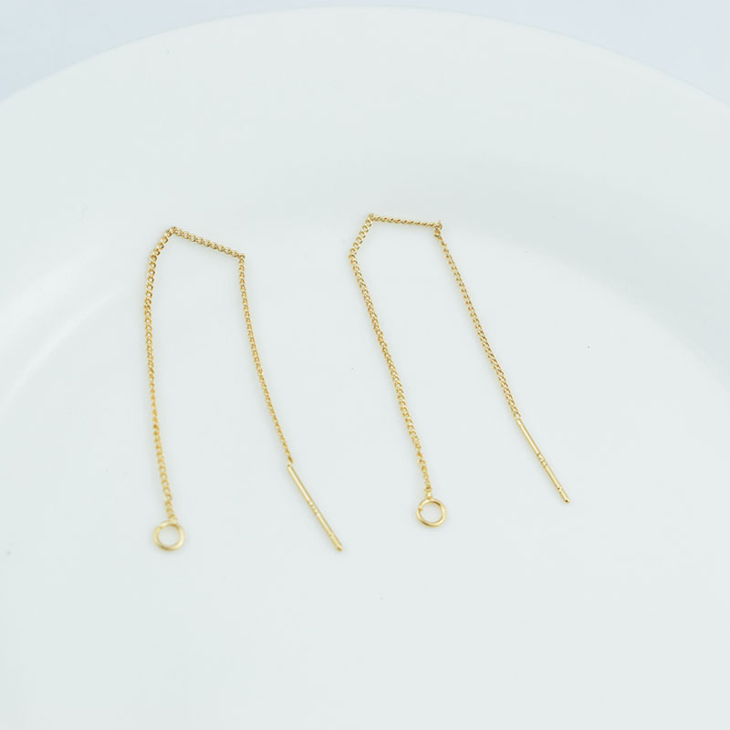 925钢印耳针铜镀真金保色盒子链