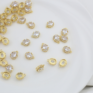 18k包金保色椭圆轻奢闪耀锆石吊坠diy手工手链项链珍珠饰品配件