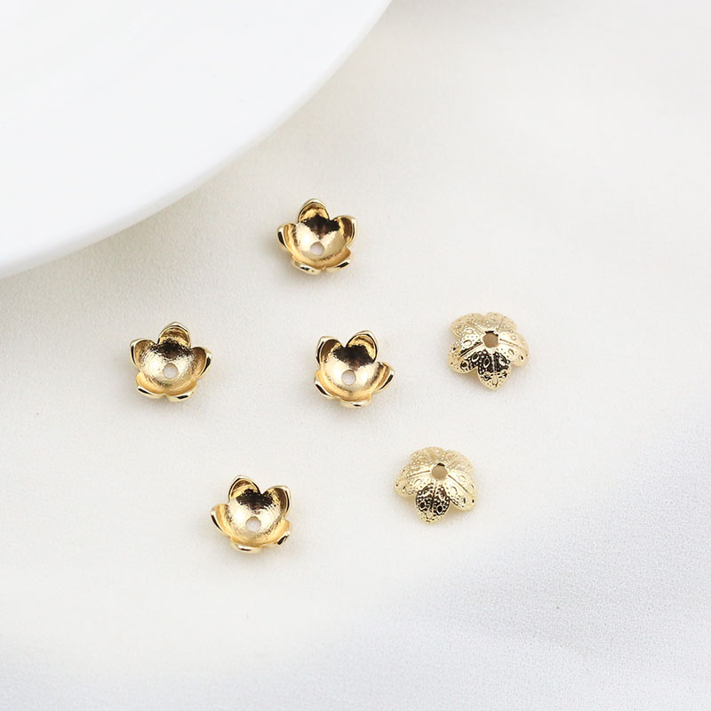 18K包金纯铜9.5mm5瓣花托花帽珠托diy古风流苏串珠饰品配件材料