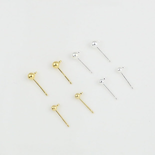 18K真金保色闭口挂圈豆豆耳钉925纯银耳针diy珠针耳饰材料配件