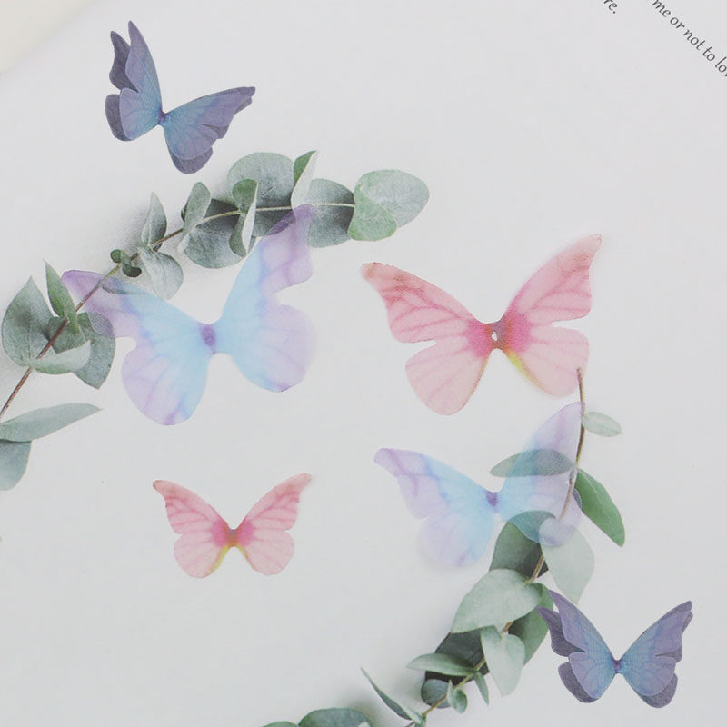 透明单层薄纱蝴蝶梦幻仿真彩色翅膀diy古风发冠团扇发饰材料配件