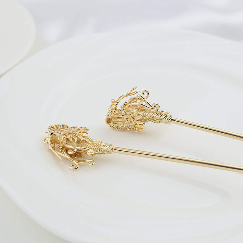 保色纯铜龙头簪子发钗diy手工古风头饰半成品发簪戒面材料配件