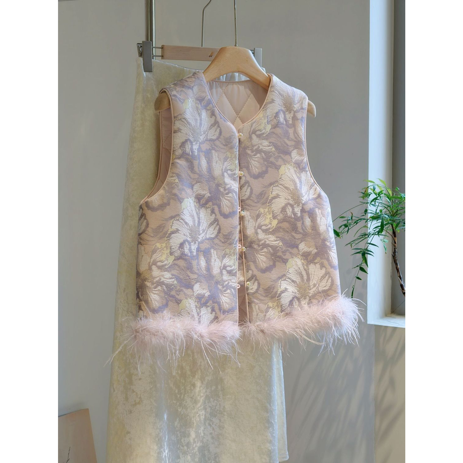 简约休闲新中式复古国风粉紫色拼接毛边外穿背心加棉气质洋气马甲,女装/女士精品,毛衣,淘宝优惠券,粉丝福利购,淘宝优惠卷