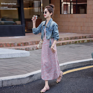 新款 195 有货 吊带连衣裙复古色牛仔外套配腰带1D060 318 春装