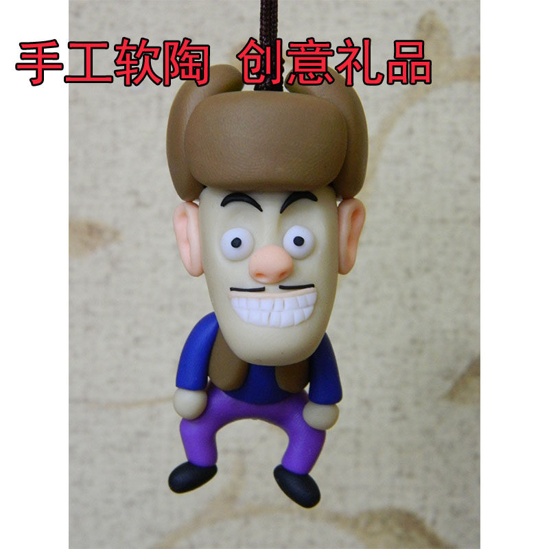 公仔 软陶挂件 熊出没之棉帽光头强 纯手工捏制 软陶艺术