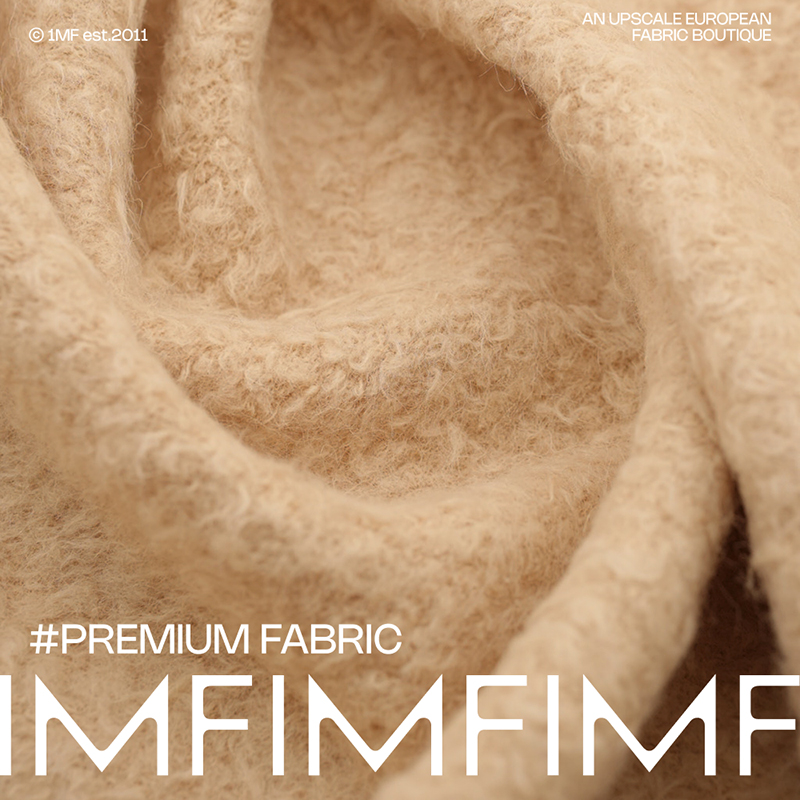 AGN 初剪羊毛羊驼混纺 米色卷毛外套大衣面料宽151CM778G/M